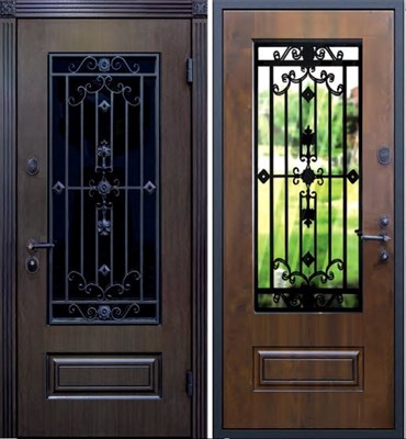 Входная металлическая дверь Сотник со стеклом и ковкой - фото 6069