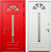 Входная эмалированная дверь Кармелита Red с Окном